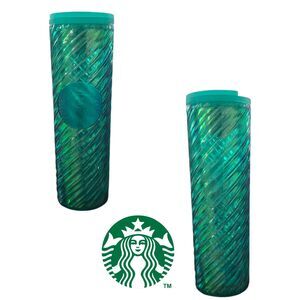 Starbucks 2022 Holiday Green Iridescent Swirl Tumbler 16oz Cold Cup